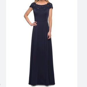 La Femme Bateau A Line Evening Dress Size 8 In Navy Mother Of The Bride Dress